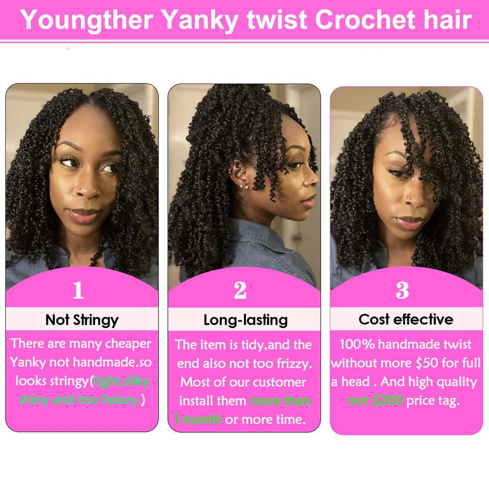 Youngther Yanky Twist crochet hair DIY installation easy and time-saving for quick styling.