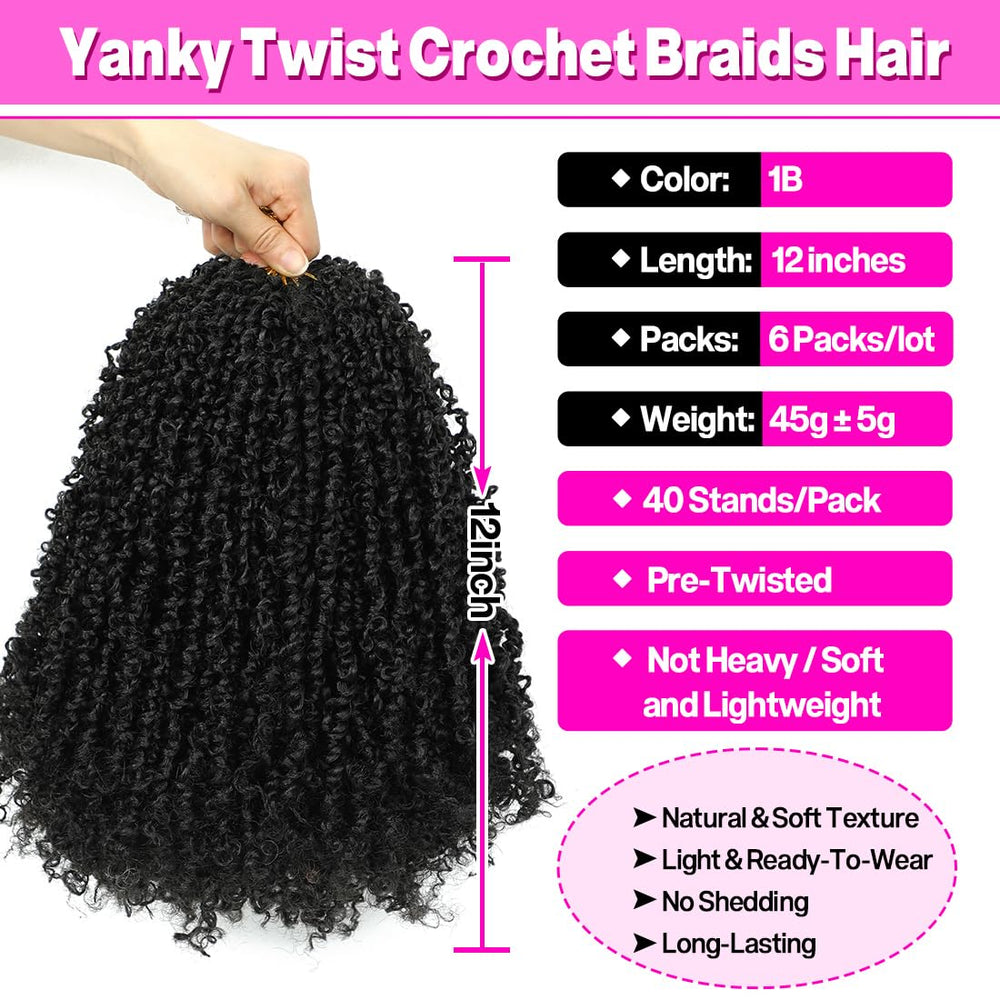Youngther Yanky Twist crochet hair no-tangle design supports easy maintenance and styling.