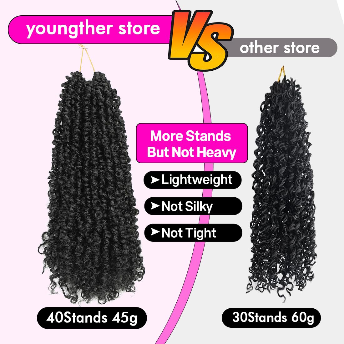 Youngther Yanky Twist crochet hair pre-twisted design simplifies DIY installation at home.