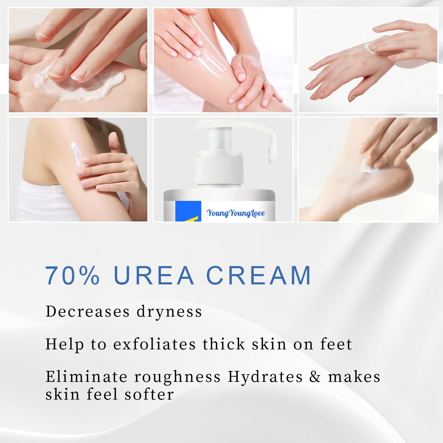 YoungYoungLove foot cream being applied, showing moisturized heels.