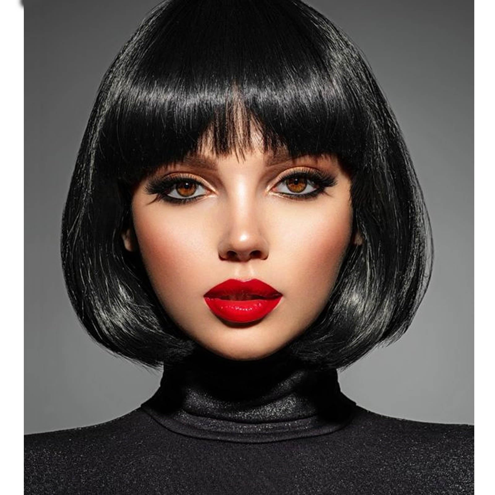 YOUNIGA Black Bob Wig 12in front view showing natural movement for daily wear