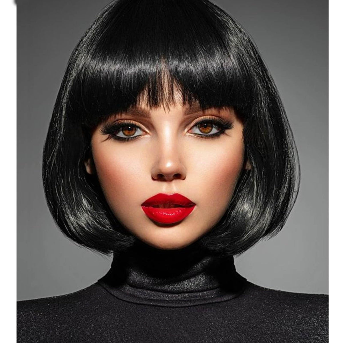 YOUNIGA Black Bob Wig 12in front view showing natural movement for daily wear
