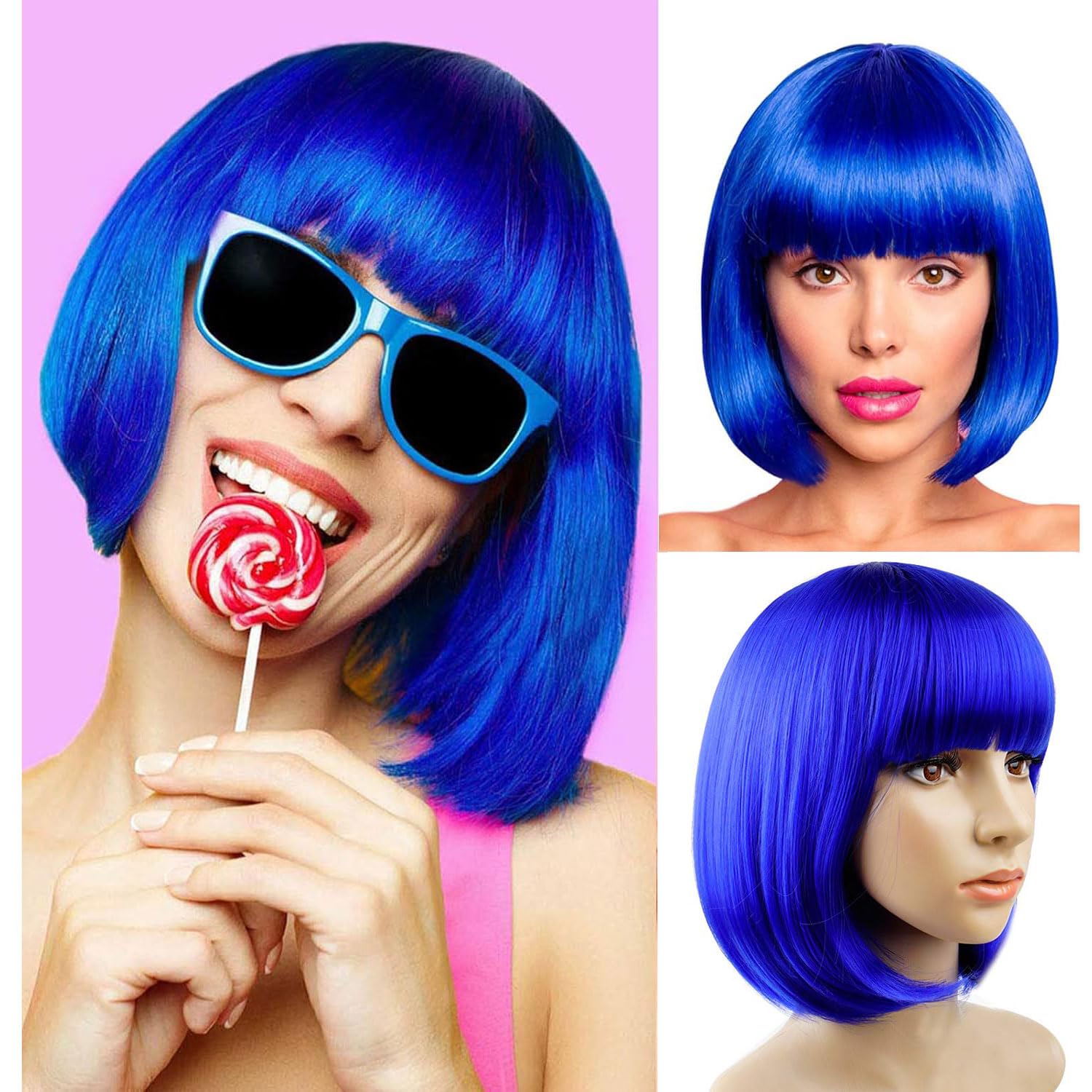 YOUNIGA blue bob wig 12 inch length for versatile styling