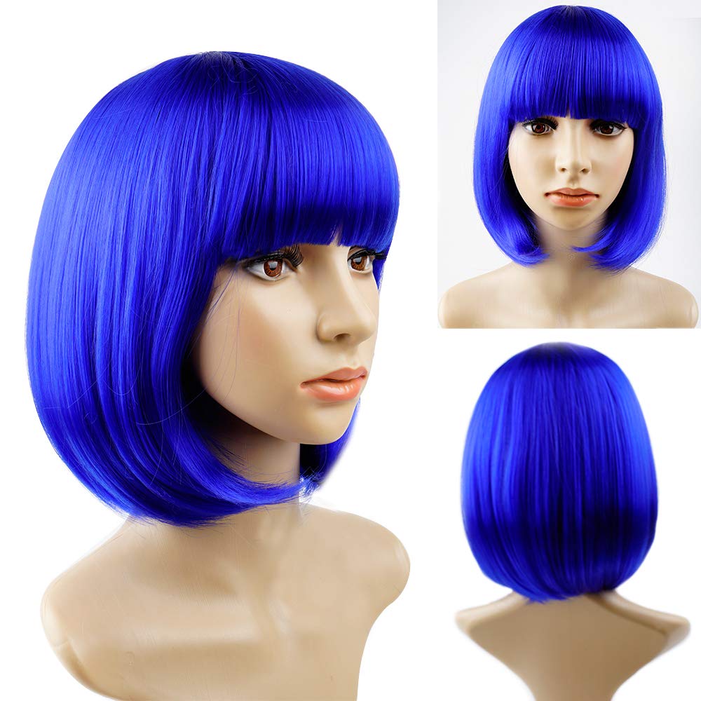 YOUNIGA blue bob wig adjustable cap for comfortable fit