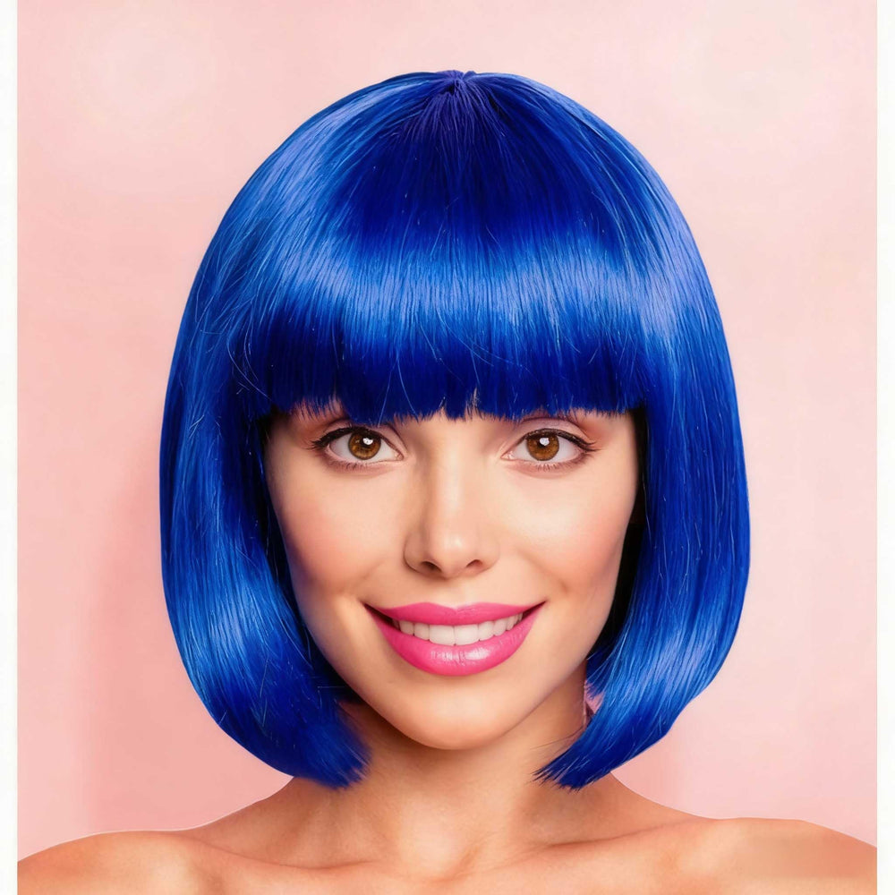 YOUNIGA blue bob wig with bangs front for a bold daytime look
