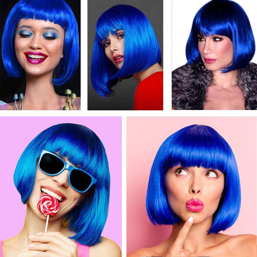 YOUNIGA blue bob wig ideal for Halloween and themed parties
