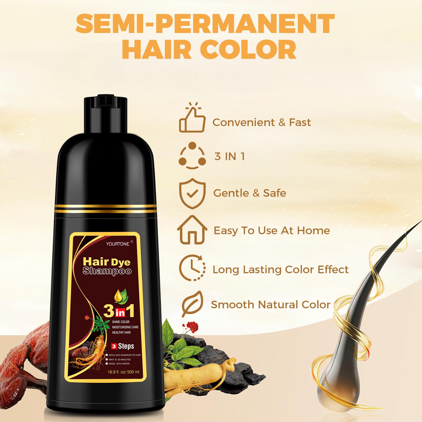 YOURTONE Chestnut Brown dye shampoo delivers long-lasting color with each wash