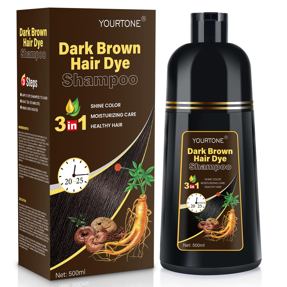 YOURTONE dark brown dye shampoo bottle for convenient at-home gray coverage
