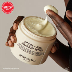 Texture close-up of Youth To The People body butter showing creamy, fast-absorbing feel.