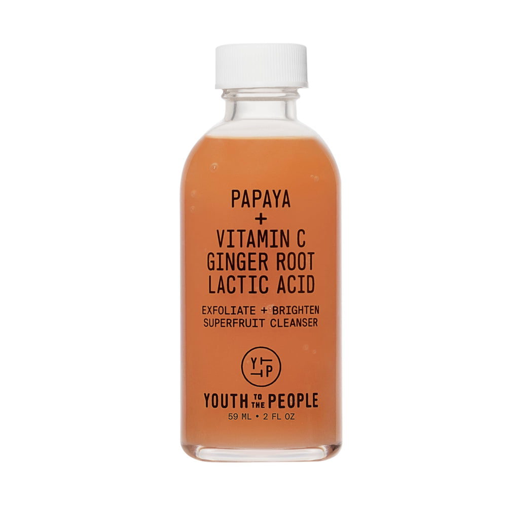 Youth To The People Superfruit Cleanser bottle close-up highlighting brightening papaya enzymes