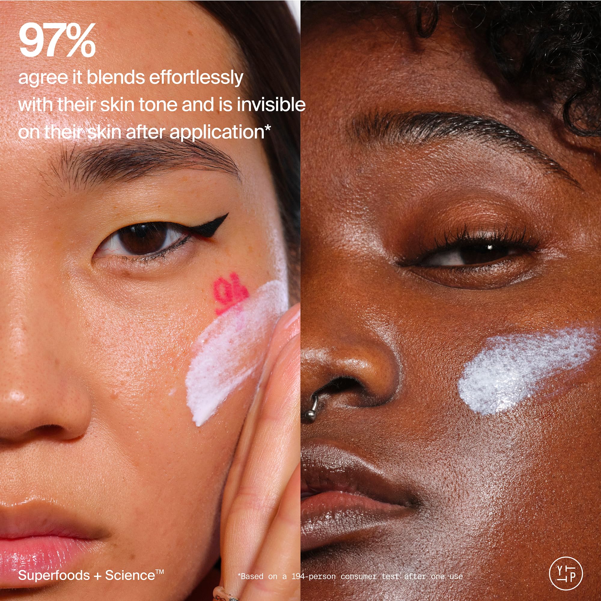 Youth To The People Youthscreen sunscreen natural dewy finish on skin.