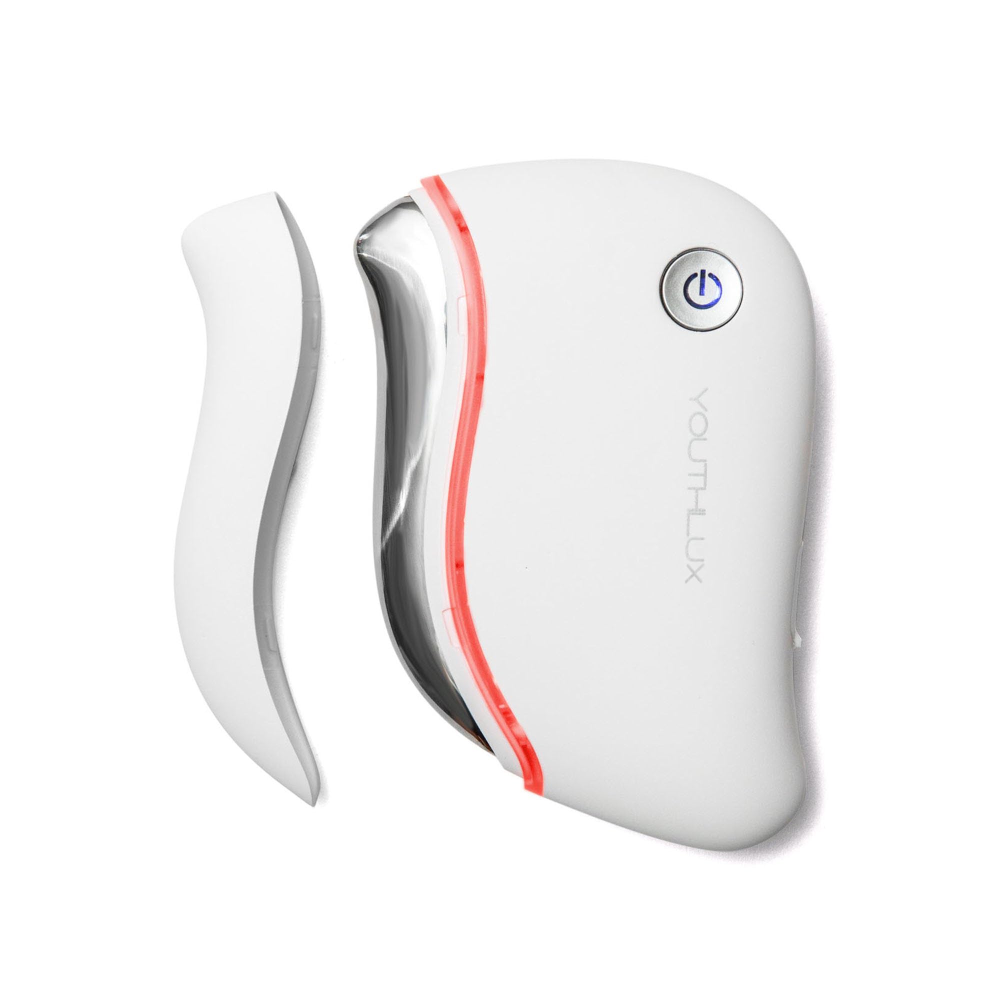 YOUTHLUX ProSculpt heated gua sha massager in white for a refreshed complexion on the go.