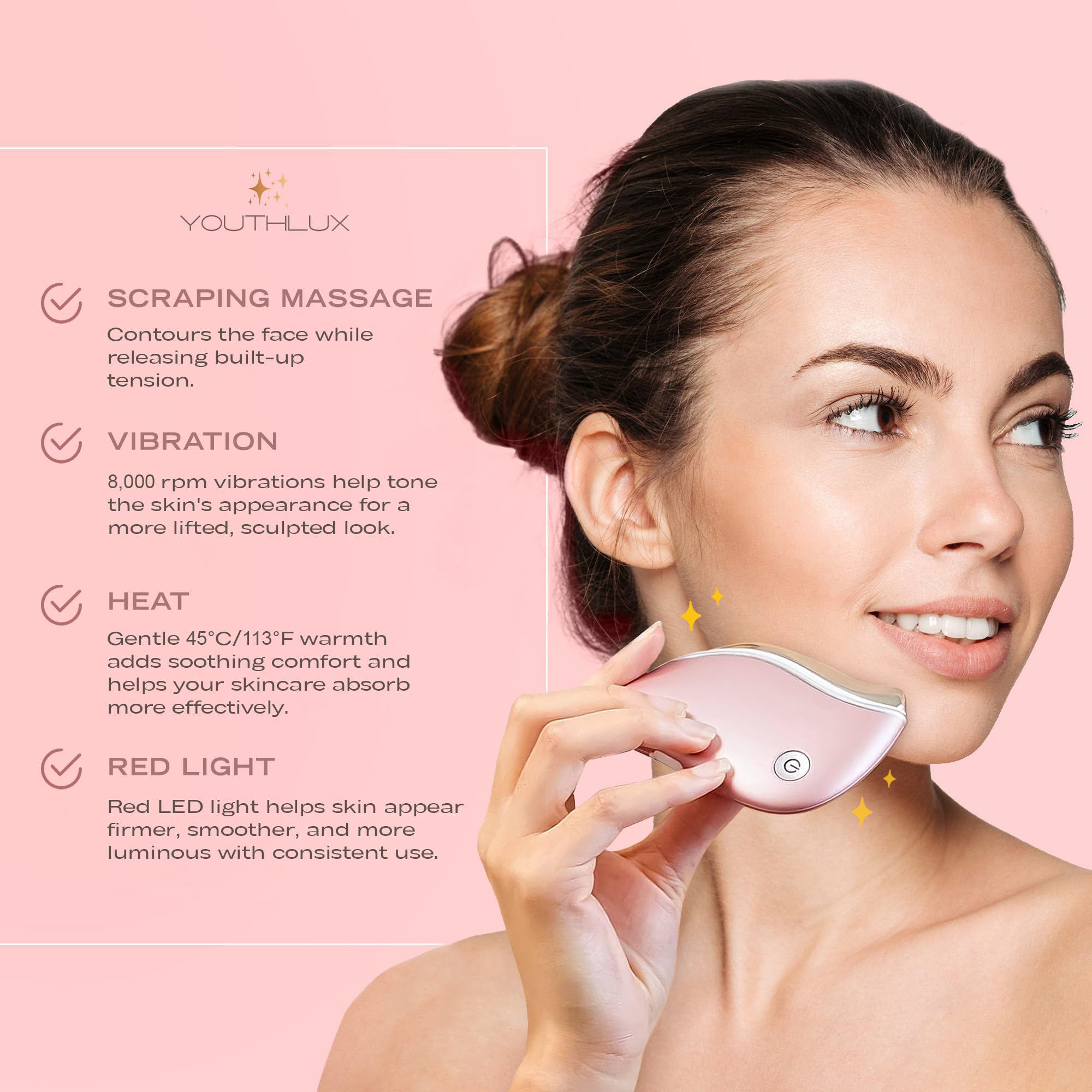 YOUTHLUX ProSculpt red LED light promoting a radiant glow during use.