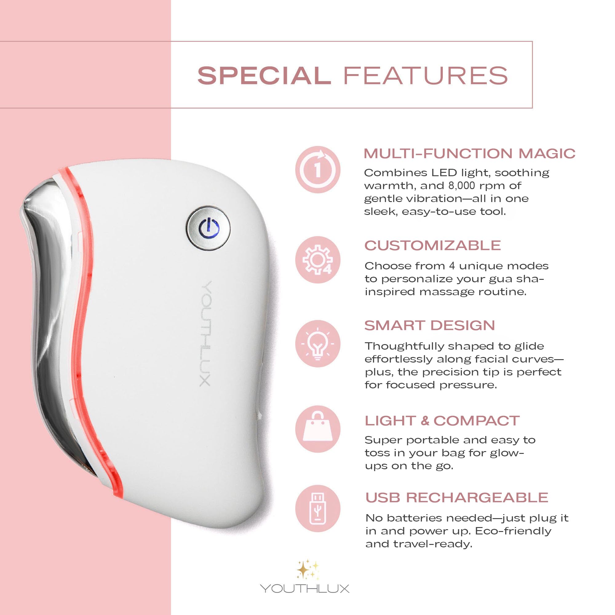 YOUTHLUX ProSculpt USB-rechargeable unit for convenient, wireless skincare anywhere.