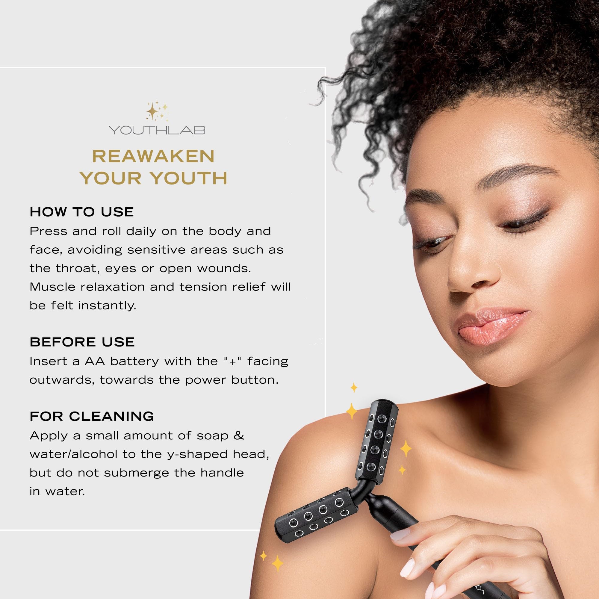 Youthlux Revolution Roller arms and legs massage for a refreshed, balanced feel.