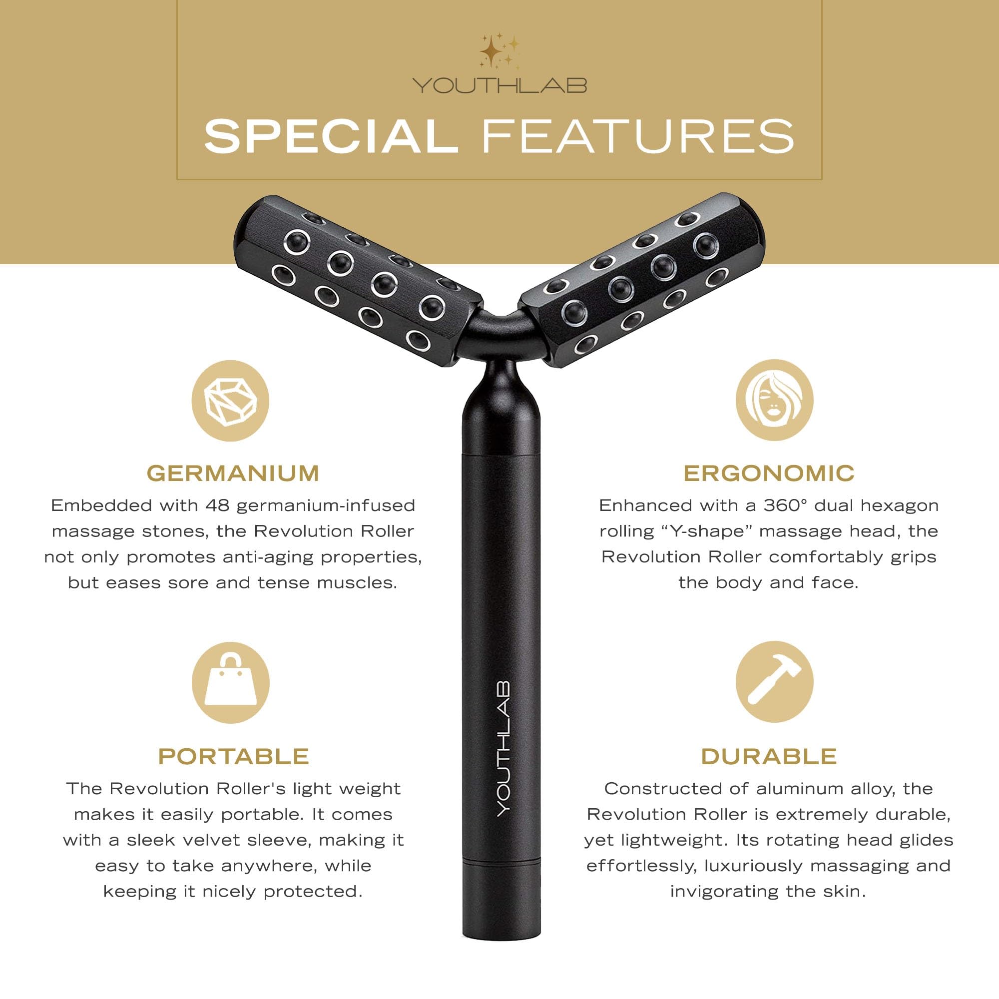 Youthlux Revolution Roller neck and jawline massage for a sculpted look.