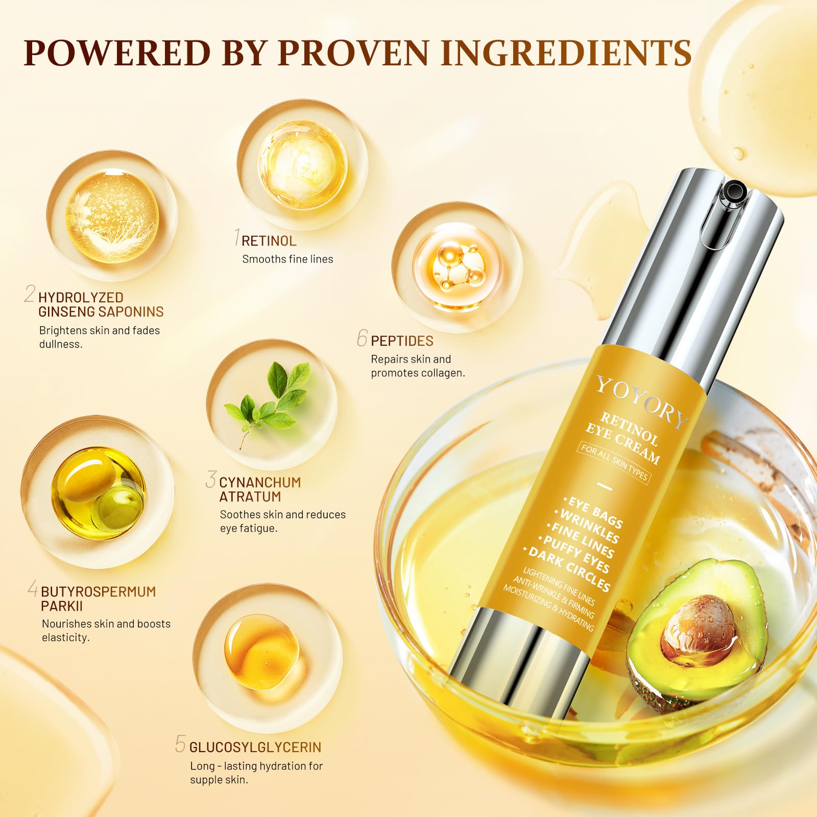 YOYORY Retinol Eye Cream shea butter and botanical extracts nourish the eye area