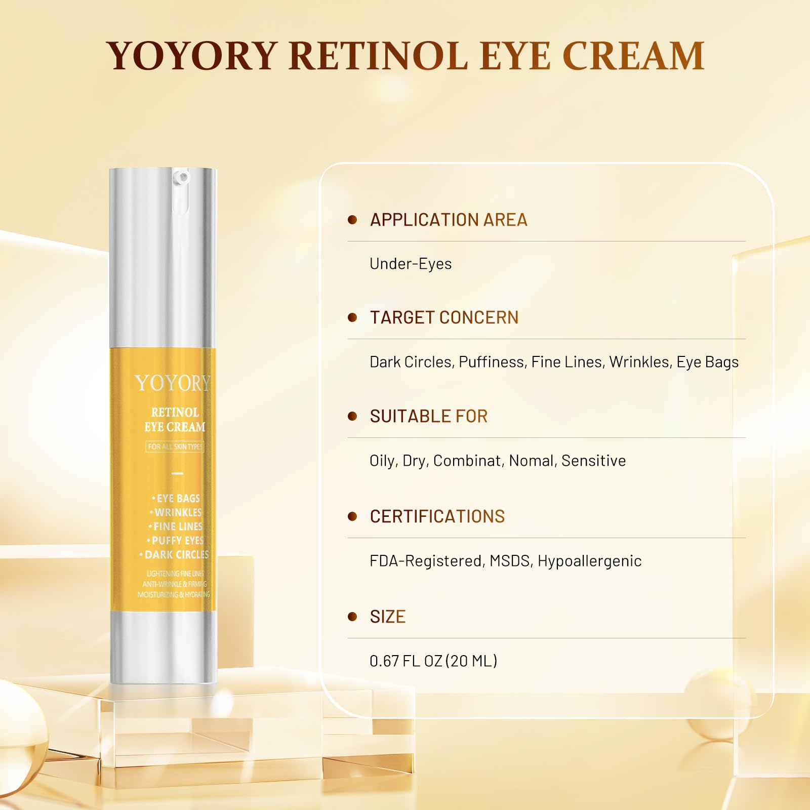 YOYORY Retinol Eye Cream temperature-activated applicator cools to de-puff instantly