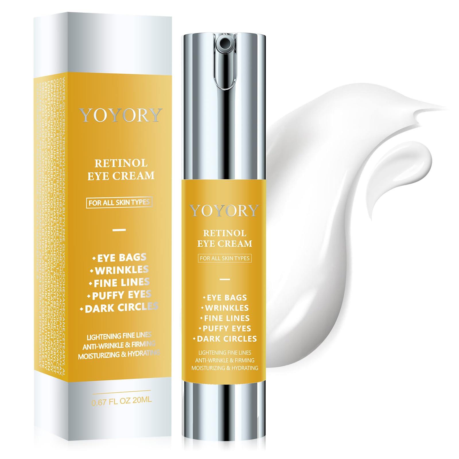 YOYORY Retinol Under Eye Cream bottle with sleek packaging for brightening