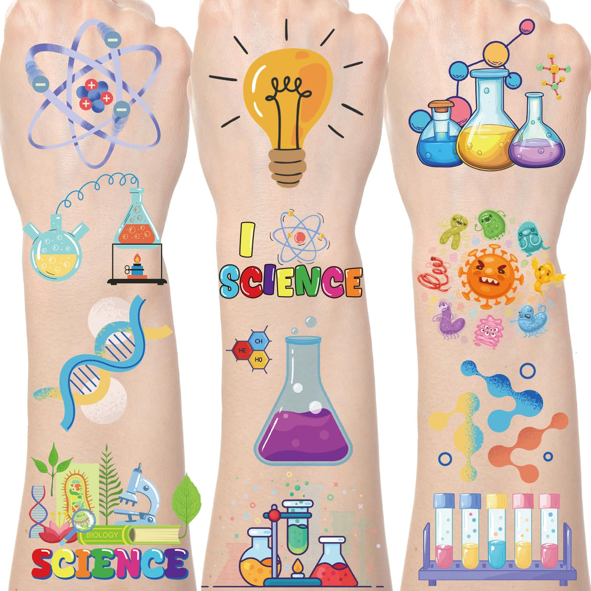 Yoyuspy science tattoos eight-sheet bundle for STEM party favors.