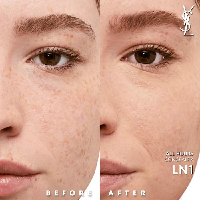 YSL All Hours Concealer LN1 swatch shows creamy coverage for soft-matte finish.