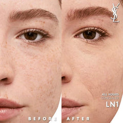YSL All Hours Concealer LN1 swatch shows creamy coverage for soft-matte finish.