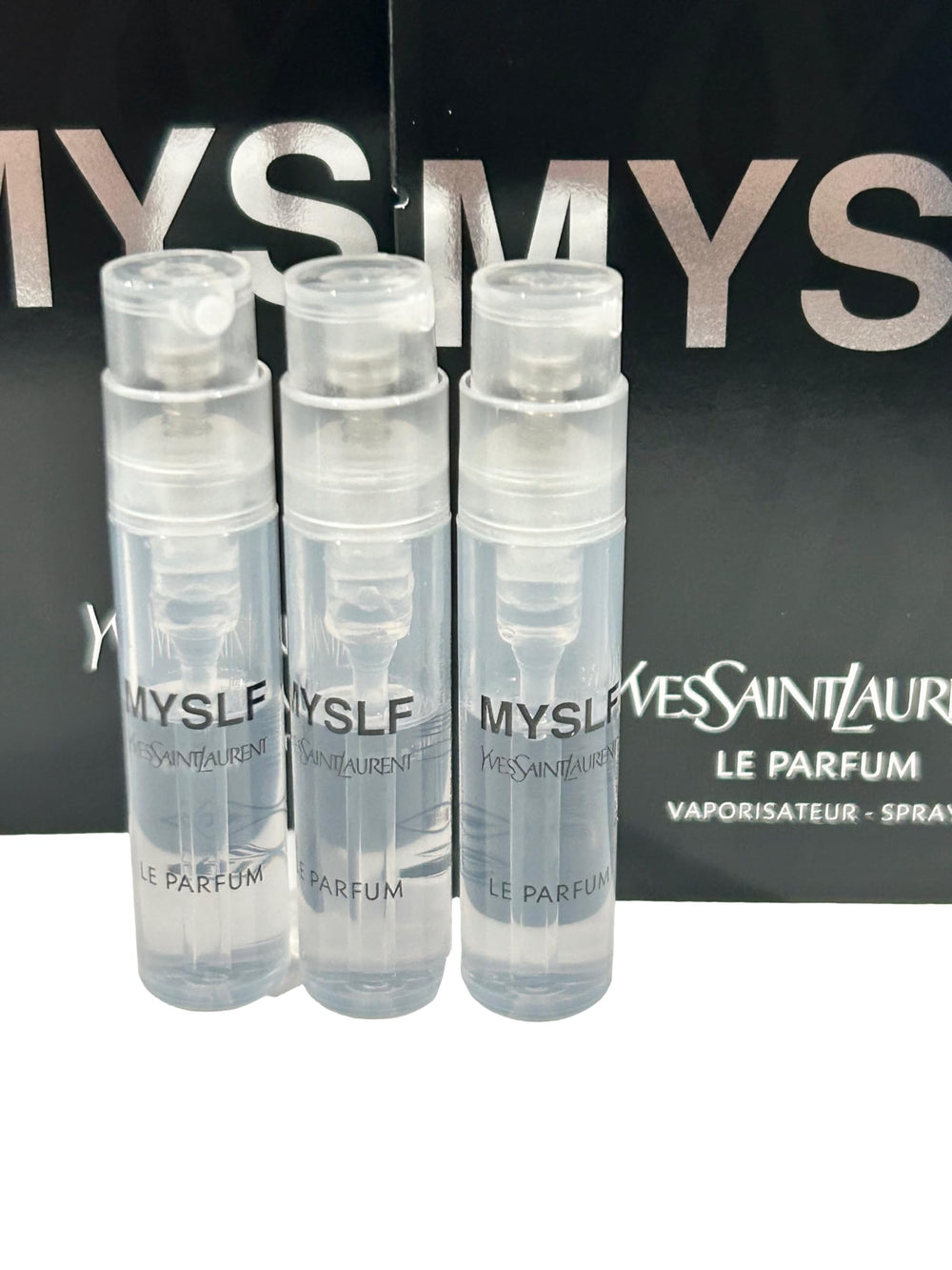 YSL Myslf Le Parfum 3x vials display for convenient sampling