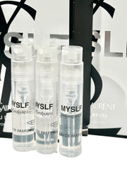 Three compact Myslf vials offer portable scent options for daily refresh.