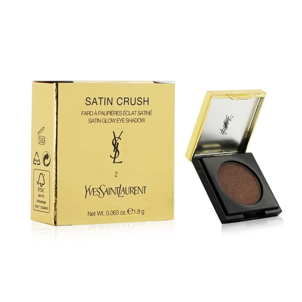 YSL Satin Glow Eye Shadow Excessive Brown swatch adds sophisticated warmth for day-to-night wear.