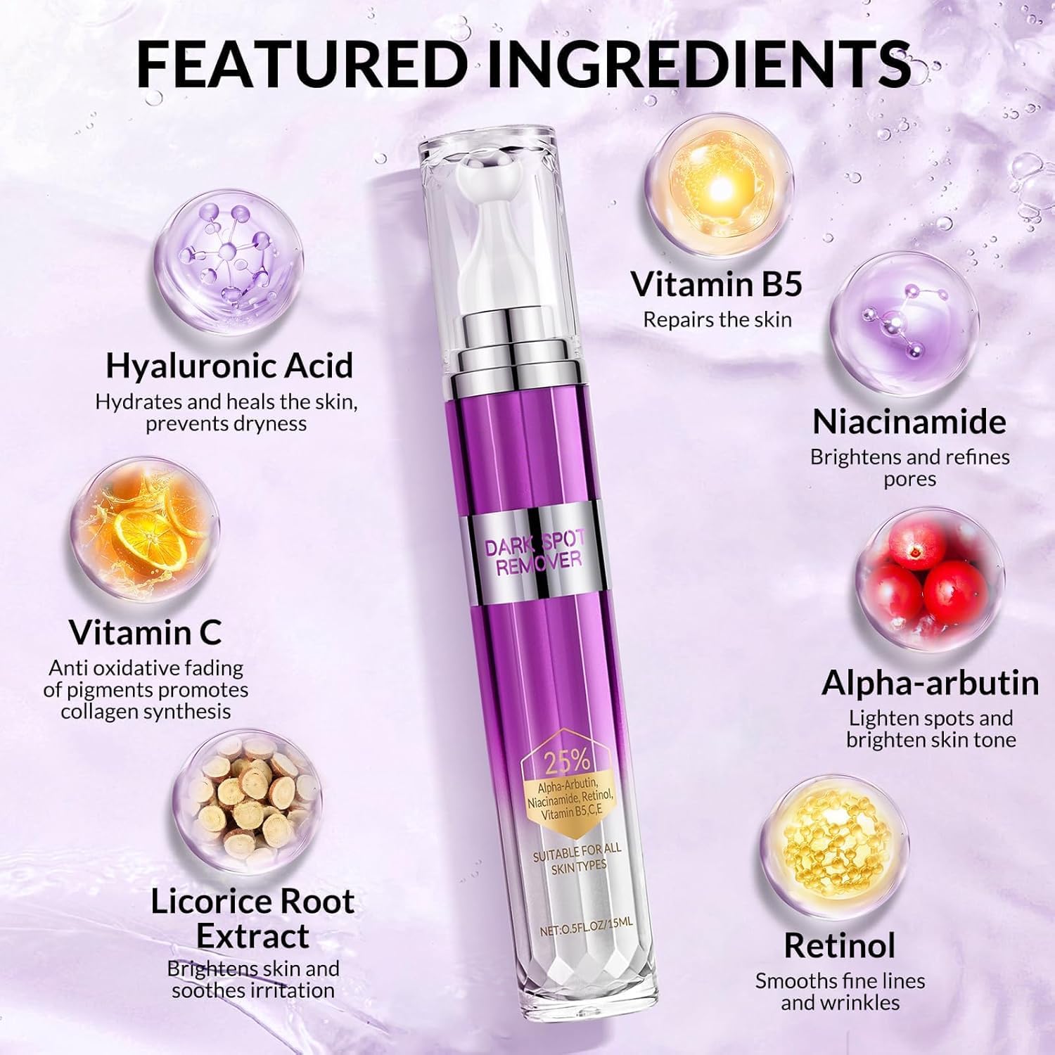 YTDB Dark Spot Remover with hyaluronic acid and licorice soothing skin.