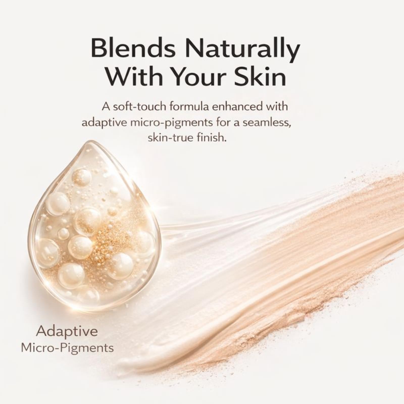 Close-up of color-changing foundation adapting to skin tone by YTDJ