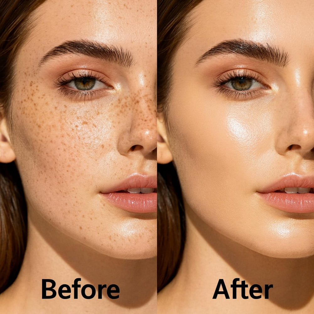 Dewy natural finish on skin using YTDJ color-changing foundation
