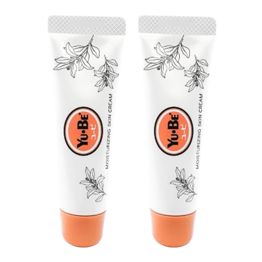 Yu-Be Moisturizing Skin Cream Duo packaging shows twin tubes for daily hydration.
