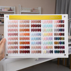 Yuanan transparent acrylic swatches on a white backdrop highlight polish richness