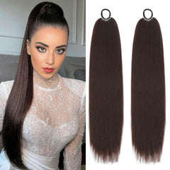 Yubao Hair 2 packs braided ponytail extensions in brown add instant length and fullness.