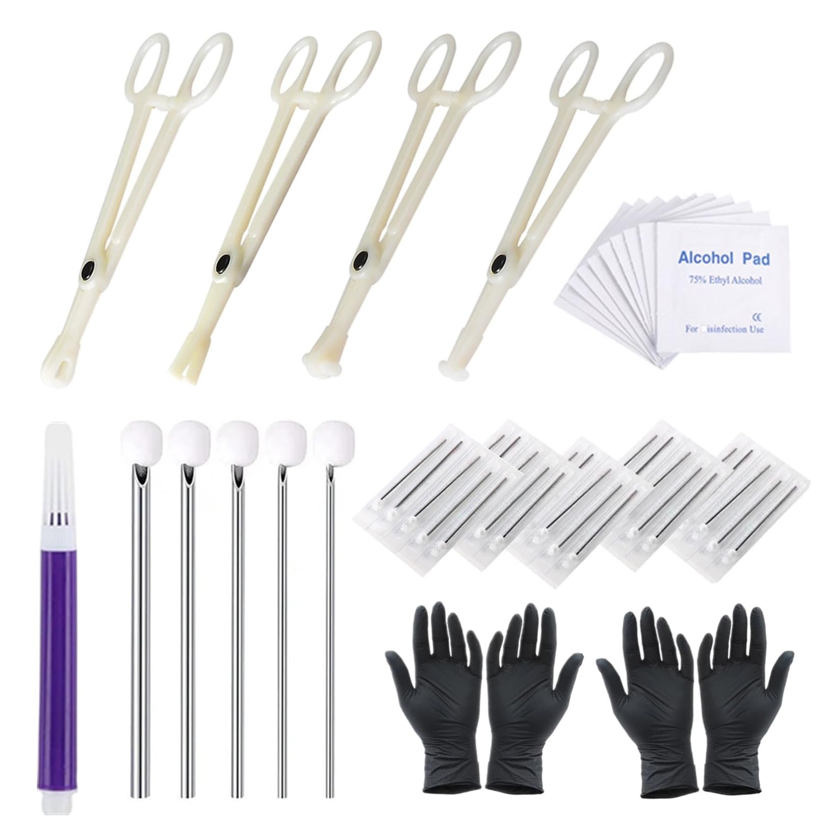 Yuelong 42-piece piercing kit with mixed needles and clamps for practice
