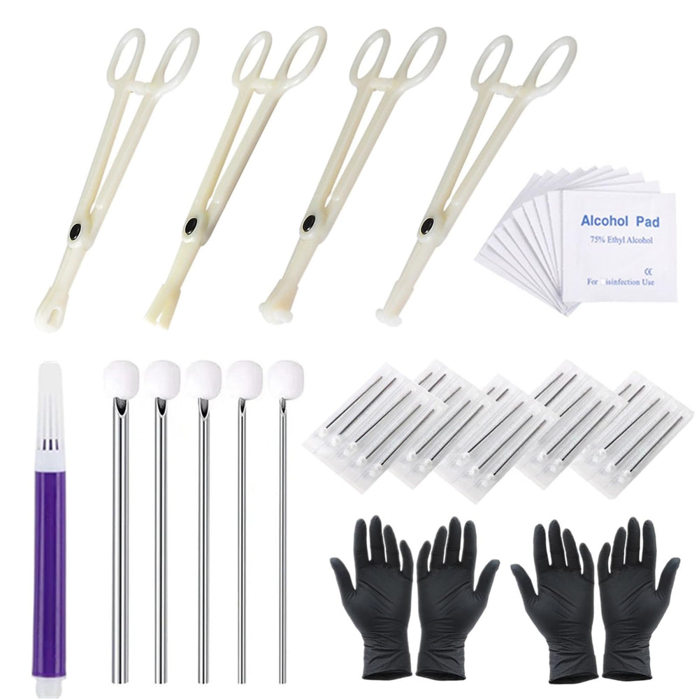 Yuelong 42-piece piercing kit with mixed needles and clamps for practice