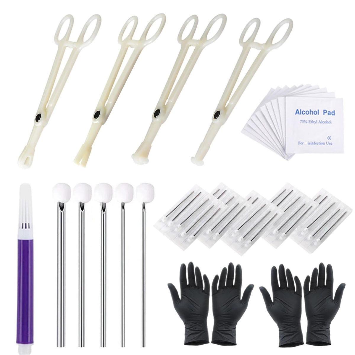 Yuelong 42-piece piercing kit with mixed needles and clamps for practice