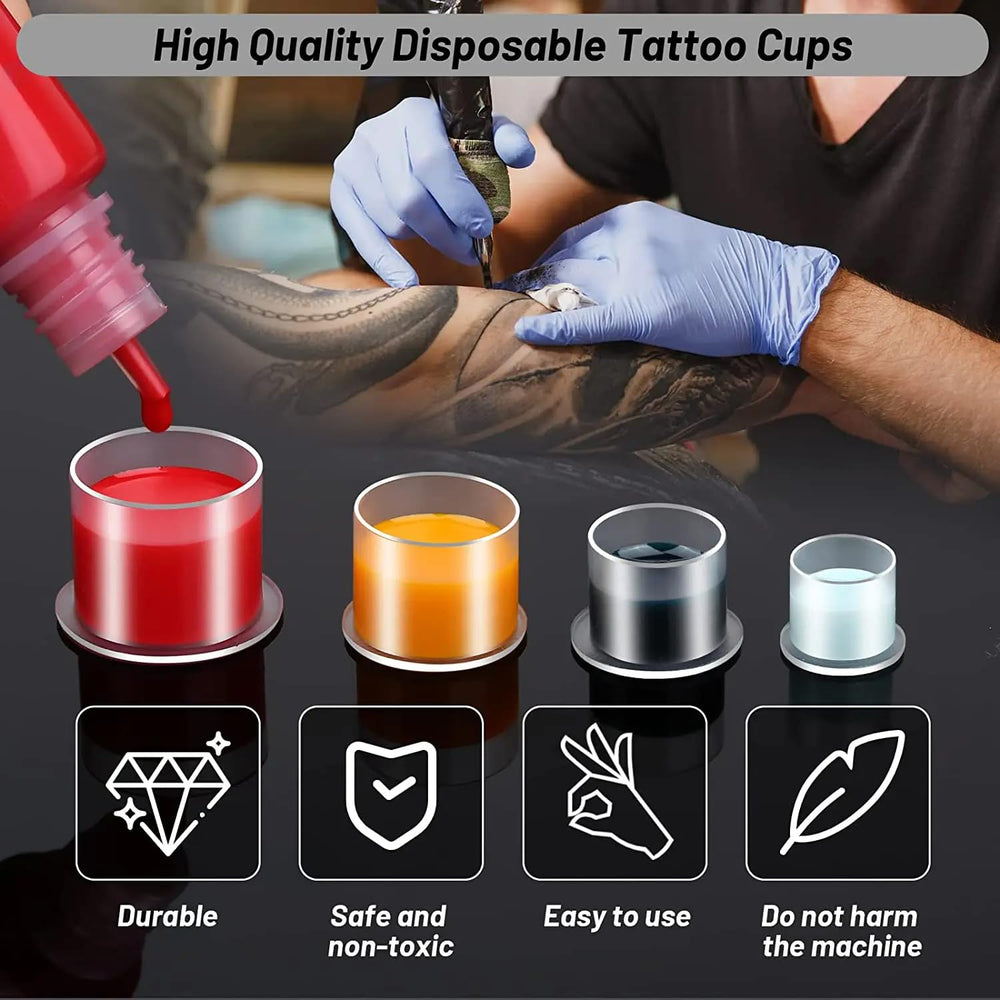 Yuelong pigment-cups with base prevent spills during tattoo sessions.