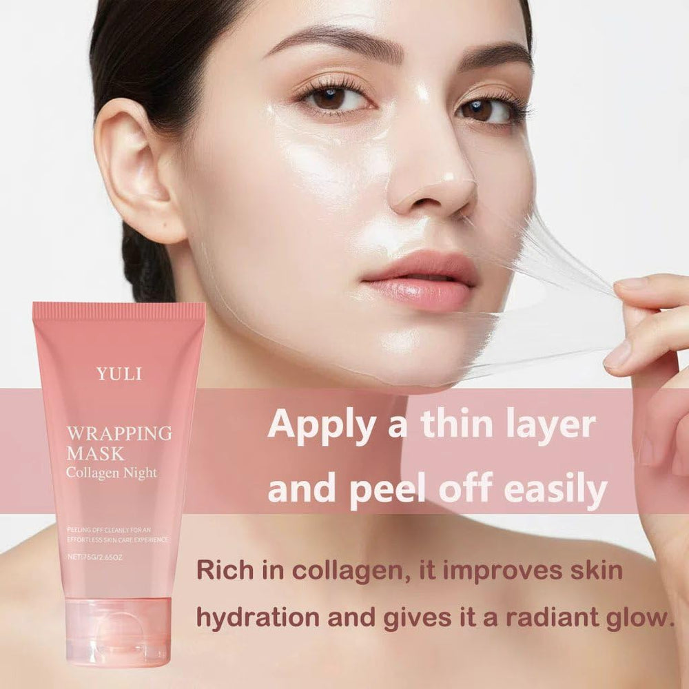 YULI collagen night wrap mask dry peel highlights clean removal after use.