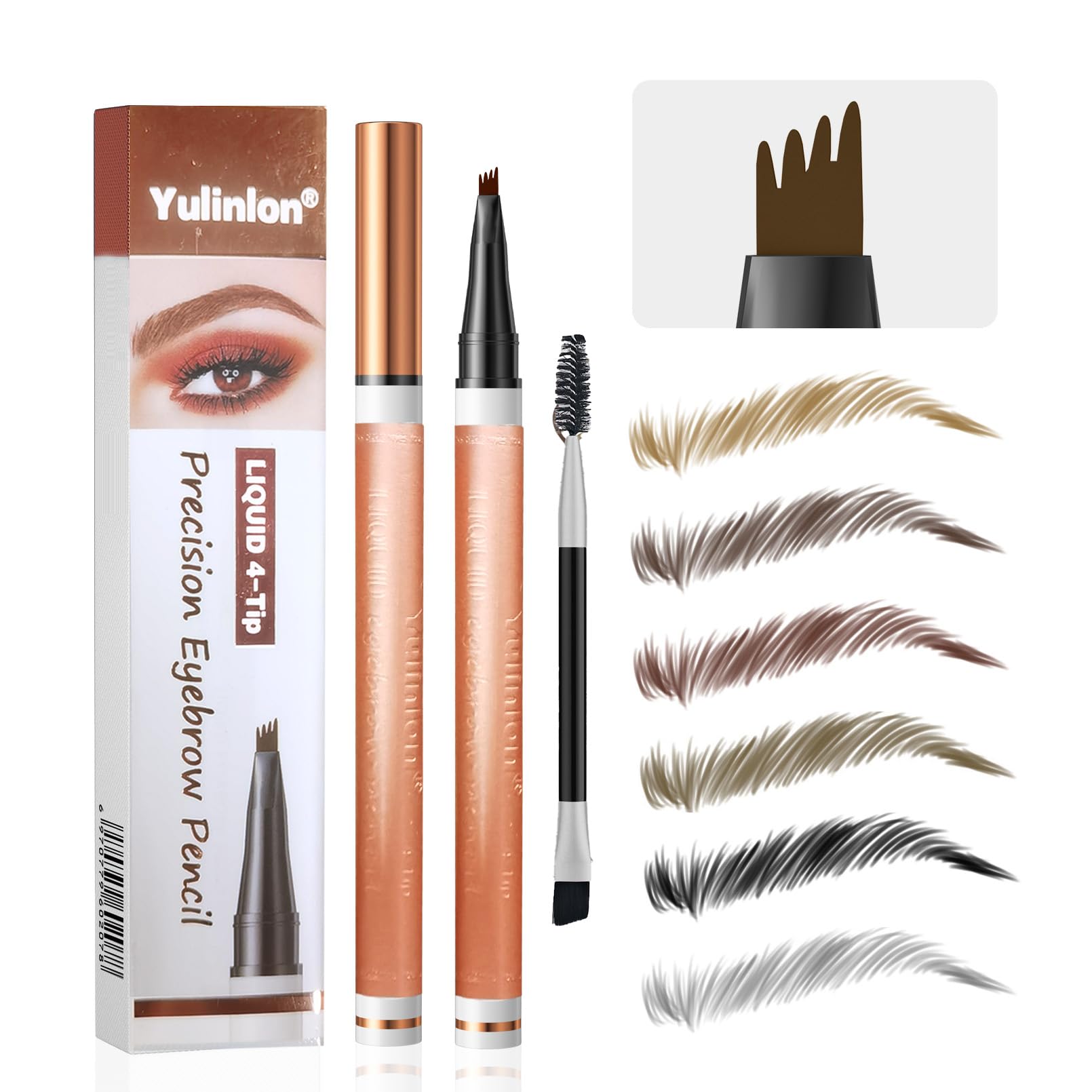 Yulinlon 4-tip eyebrow pen creates hair-like strokes for natural brows.