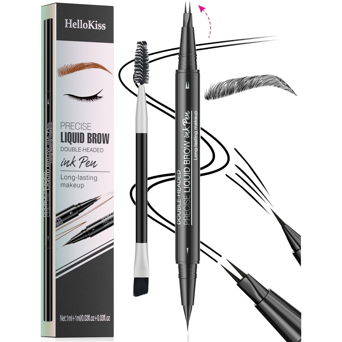 Yulinlon 9708 dual-ended eyebrow pen with built-in brush for precise shaping.