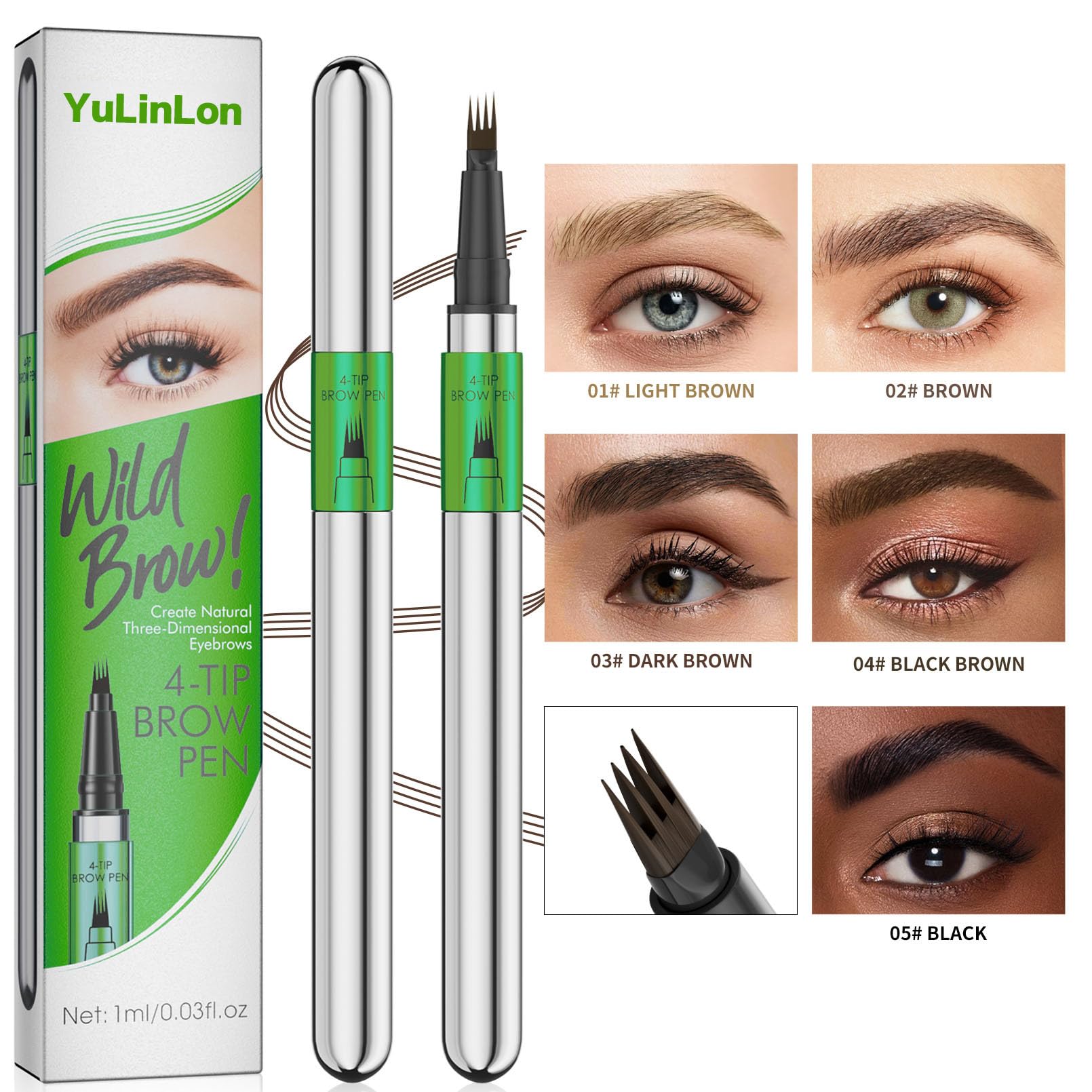 Yulinlon brow pen delivers a natural 3D look for fuller brows.