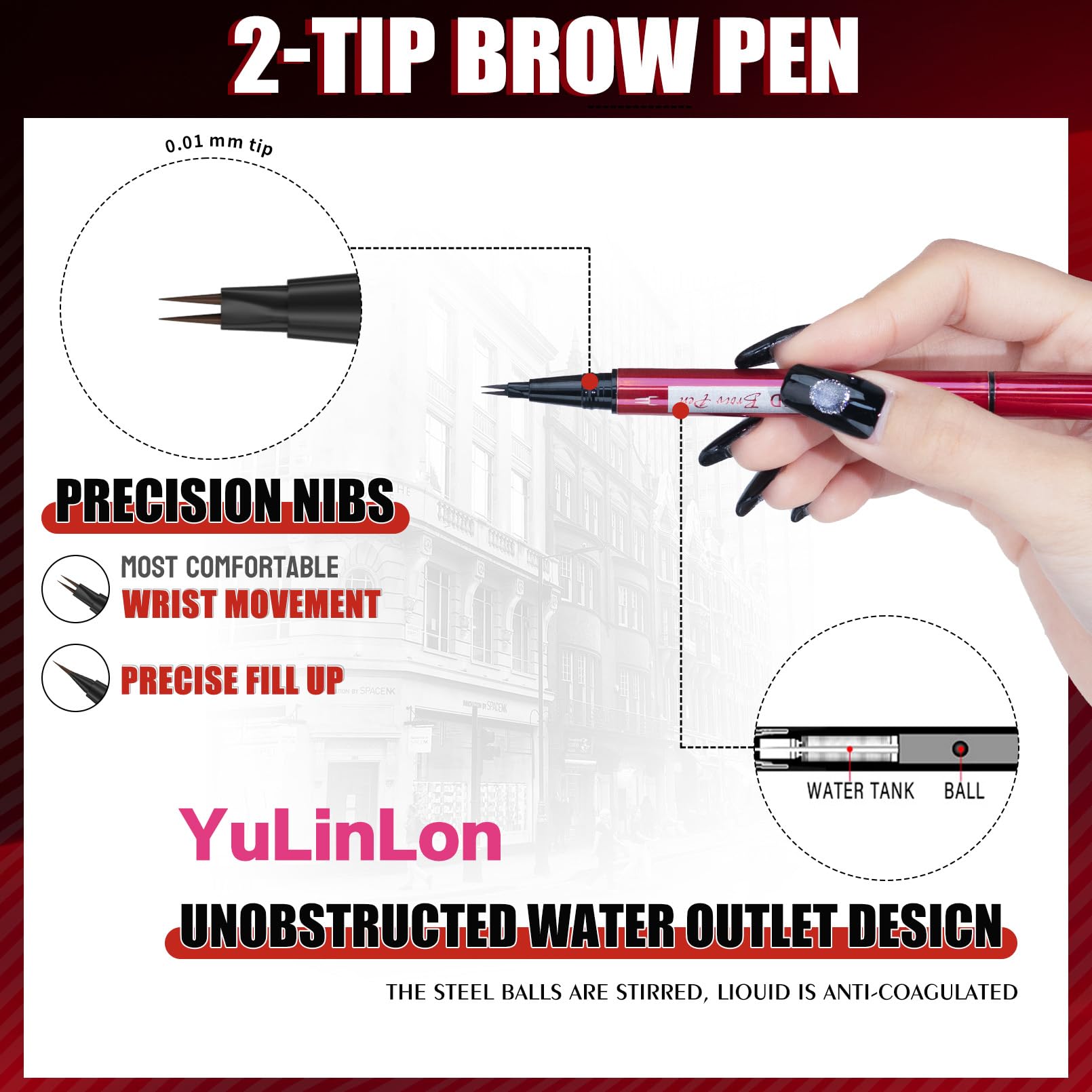 Yulinlon brow pen brush applicator demonstrates natural strokes and easy blending.