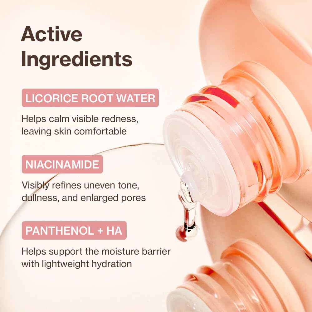 YUMU Licorice Relief Toner bottle highlighting niacinamide for tone balance and oil control.