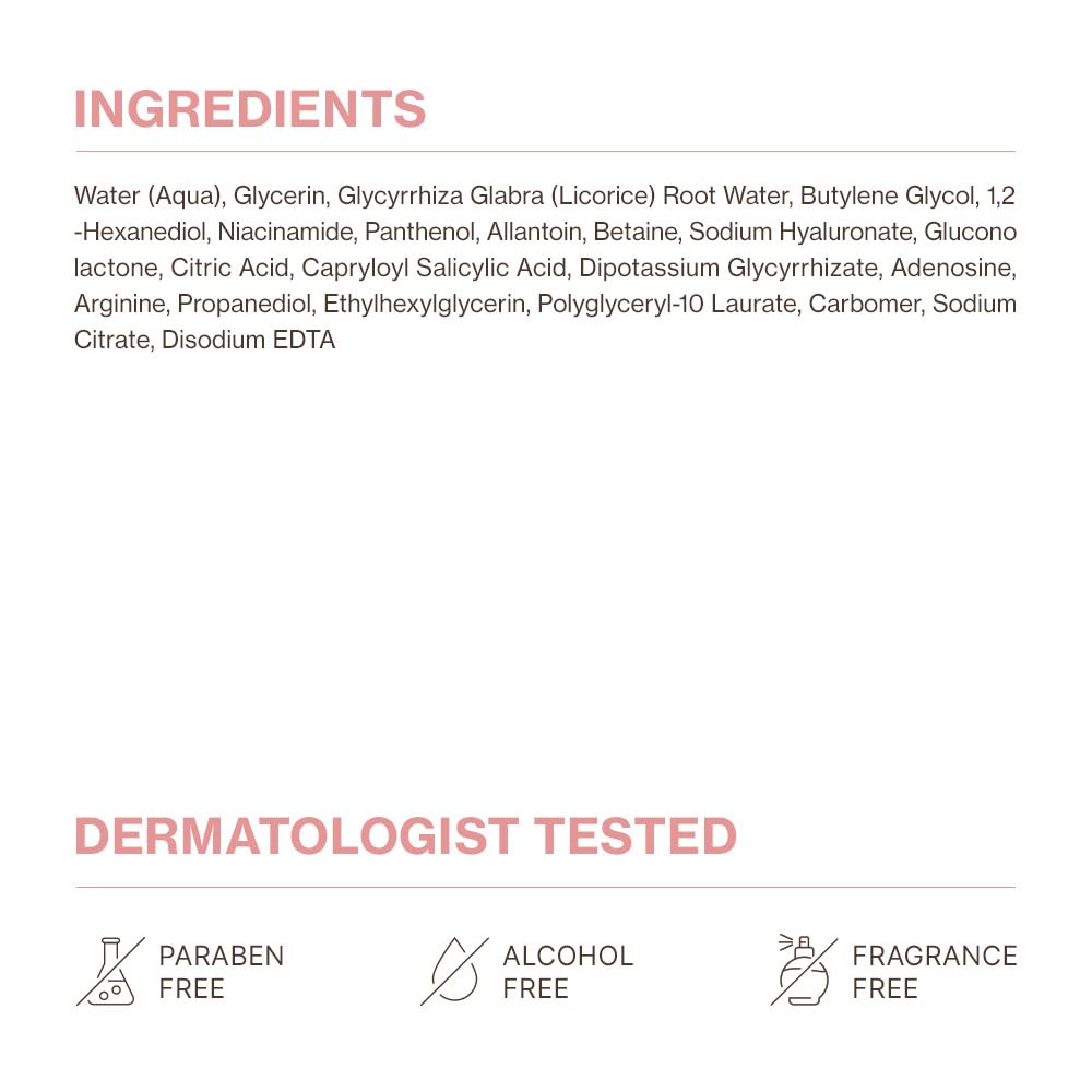 YUMU Licorice Relief Toner on clean skin with refined texture and smoother appearance.