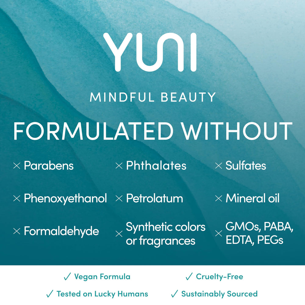 Sustainably sourced organic ingredients highlight YUNI Beauty's vegan cruelty-free approach.
