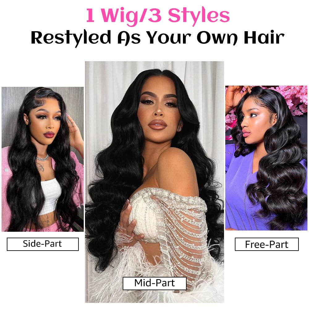 YUNXING wig featuring middle and side parting options for versatility.