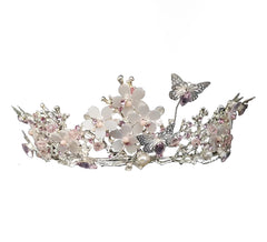 Yunyuebridal baroque pearl rhinestone tiara with butterfly accents for bridal elegance.