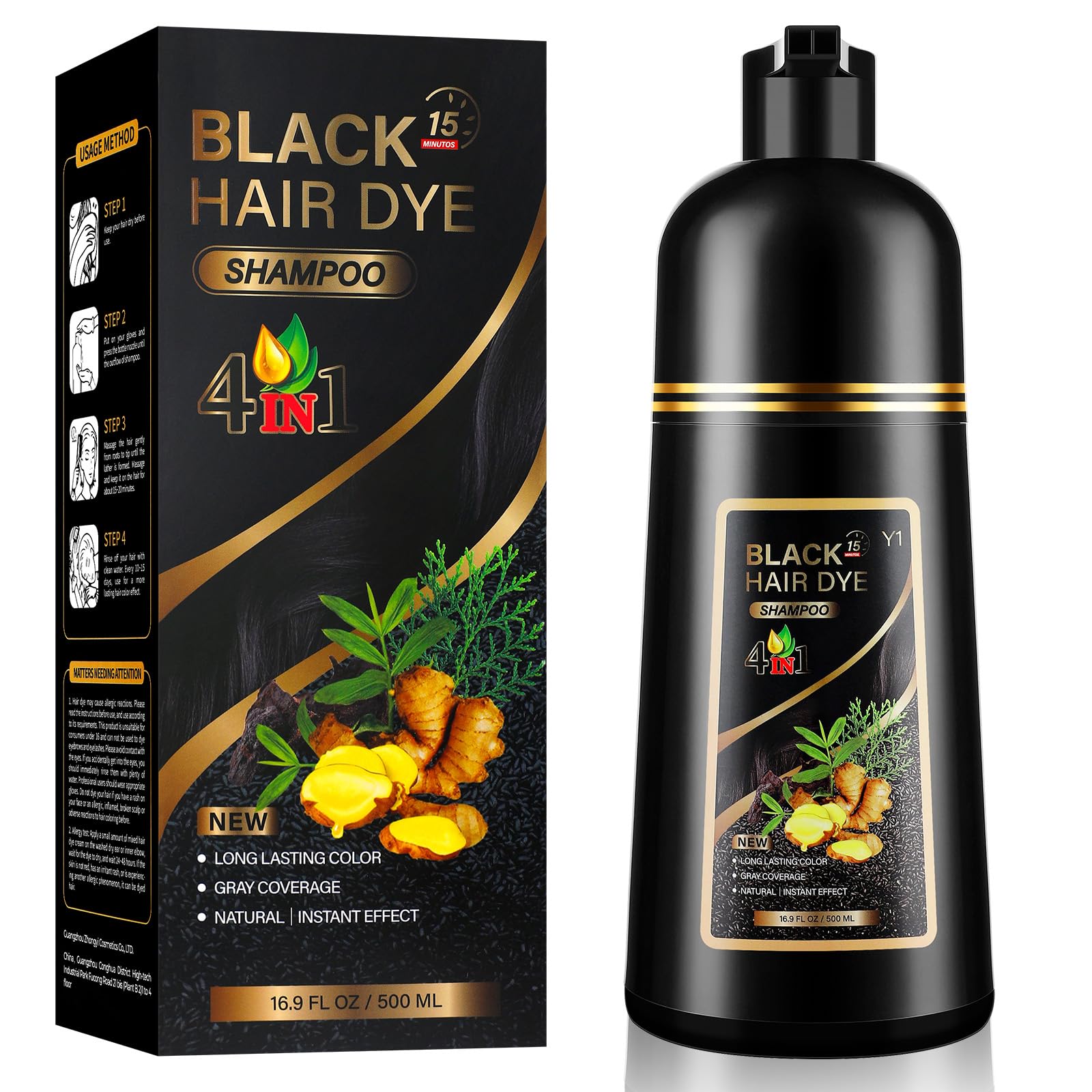 YUOLITA 4-in-1 hair dye shampoo bottle for at-home gray coverage and scalp care.